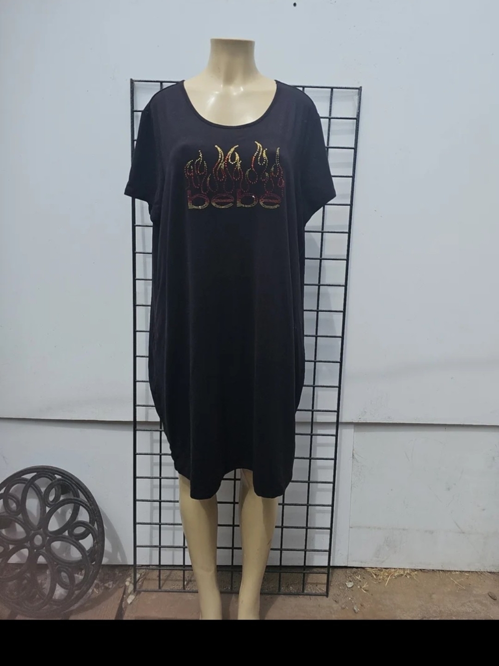 bebe Black Short Sleeve Mini Dress with Flame Logo